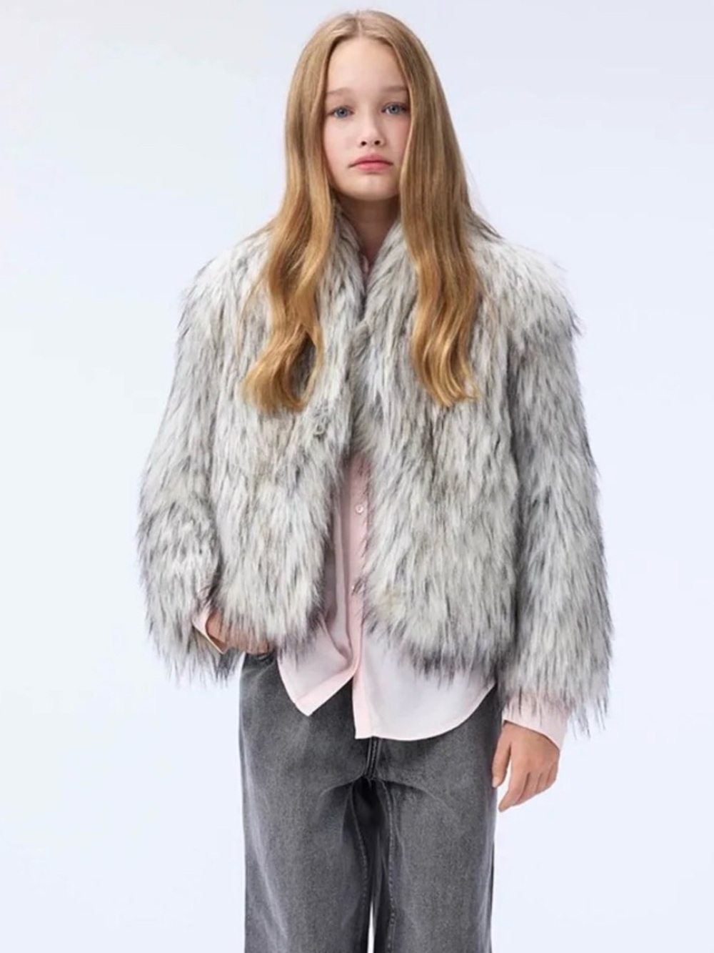 Molo Hester Gray Dawn Faux Fur Jacket Sz 128cm